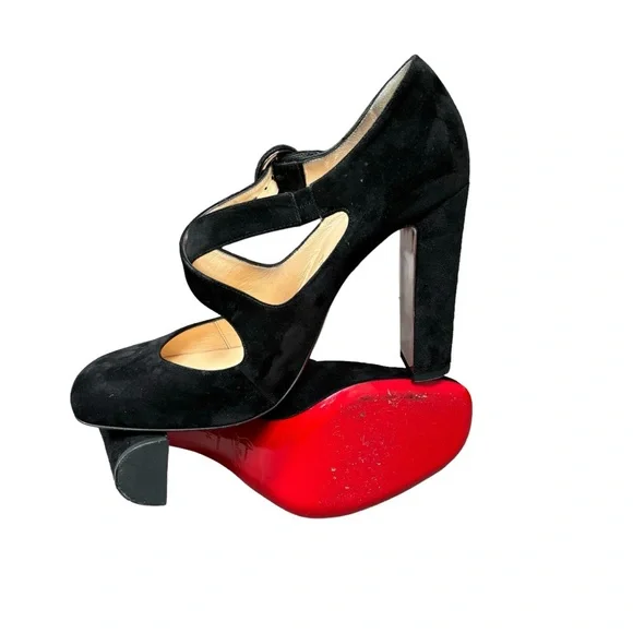 CHRISTIAN LOUBOUTIN SUEDE 100 MISS ELLEN CRISSCROSS PUMPS 40.5 - Picture 11 of 14